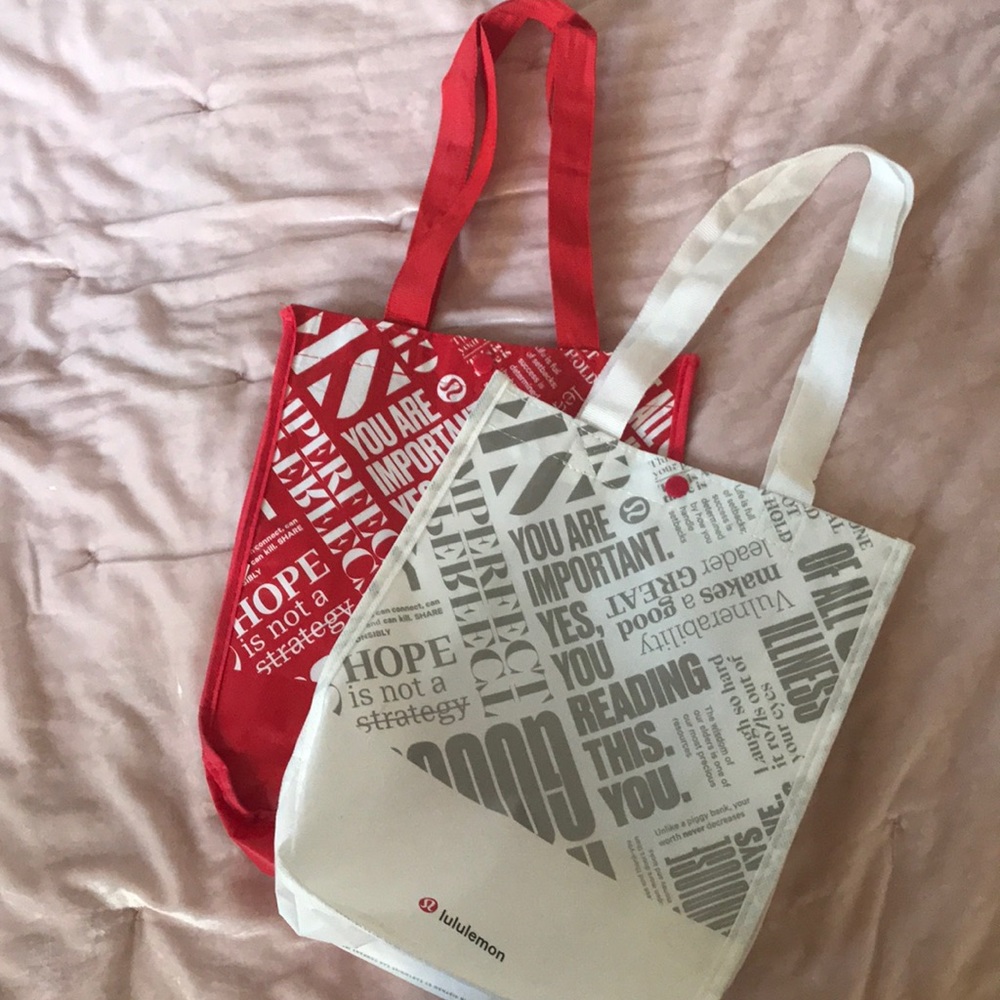 red & white lulu lemon bags